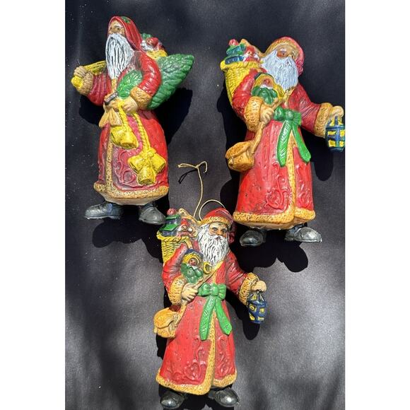 3 Vtg Old World Santa Hard Plastic Blow Mold 7” Christmas Ornaments -S72 -1 - Picture 2 of 11
